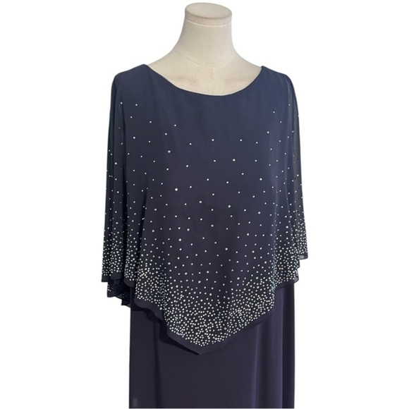 OLEG CASSINI Jersey Cape‎ Gown Sparkle Embellishment 20 20W Wedding Party Blue - Picture 7 of 11